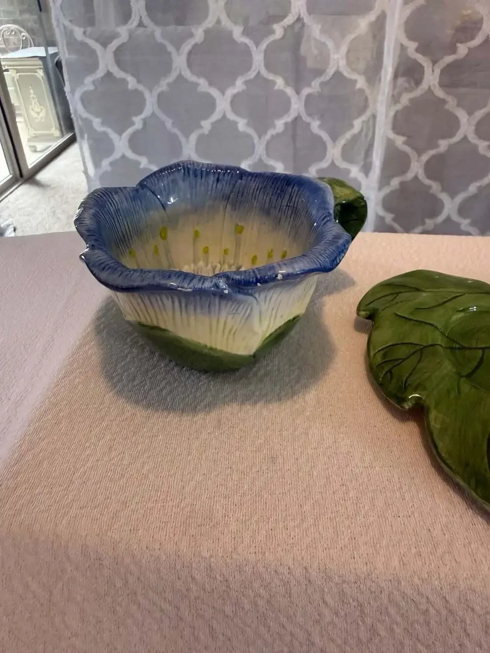 Lady Jayne 2005 Ceramic Blue Flower Teacup and Leaf Saucer Set